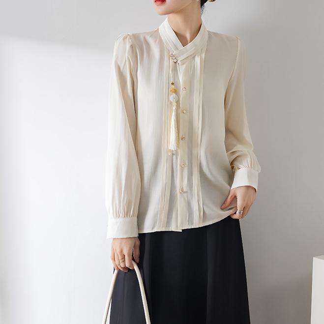 新中式國風立領垂感長袖襯衫