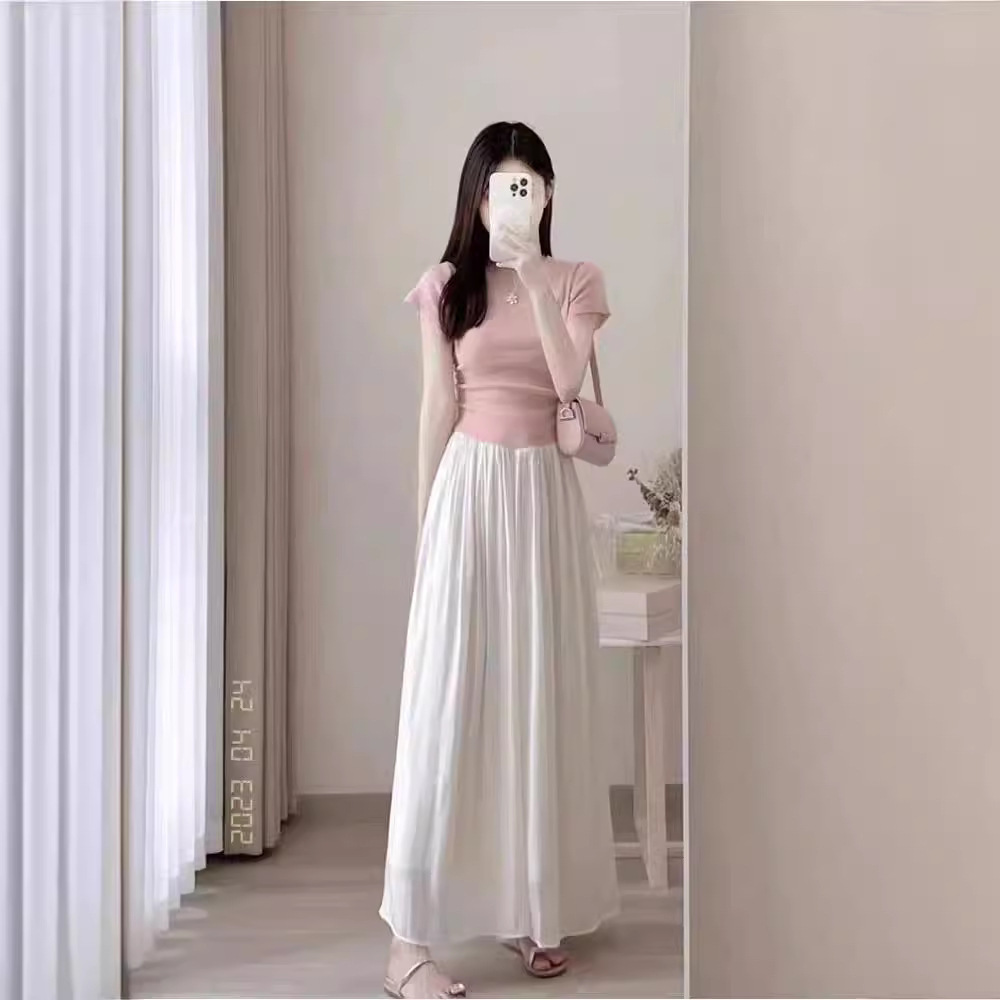 【單品可選】鹽系氣質小香風穿搭粉色短袖上衣和半身裙兩件套裝