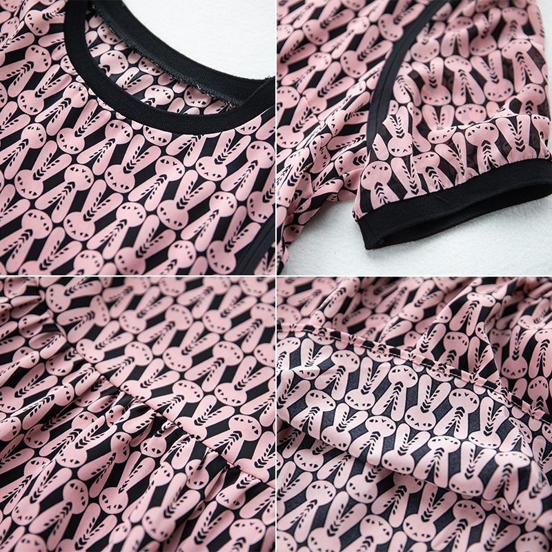 氣質印花圓領短袖連身裙