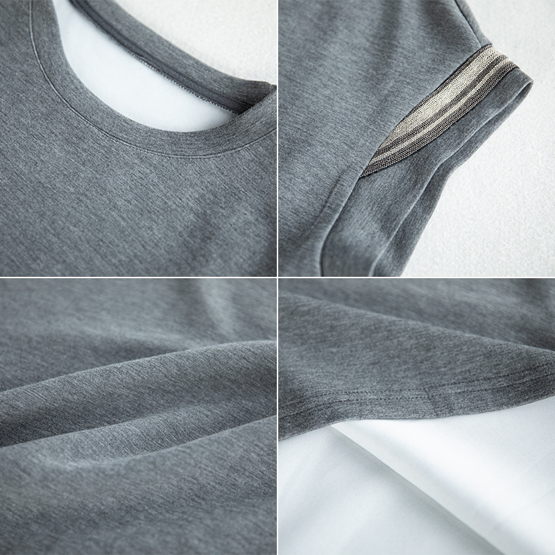 休閒落肩小飛袖圓領連身裙