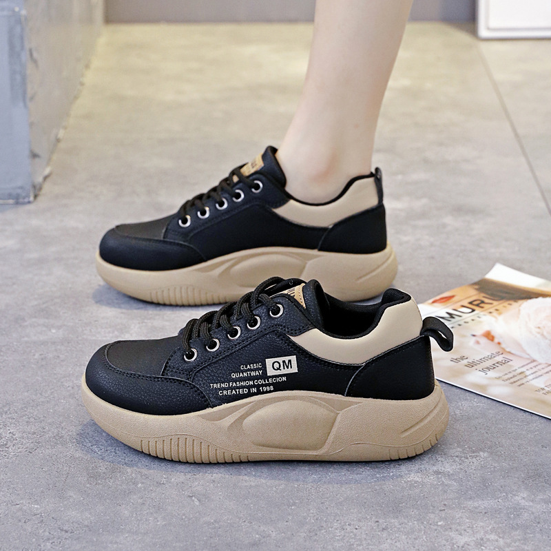 休閒ins撞色厚底板鞋