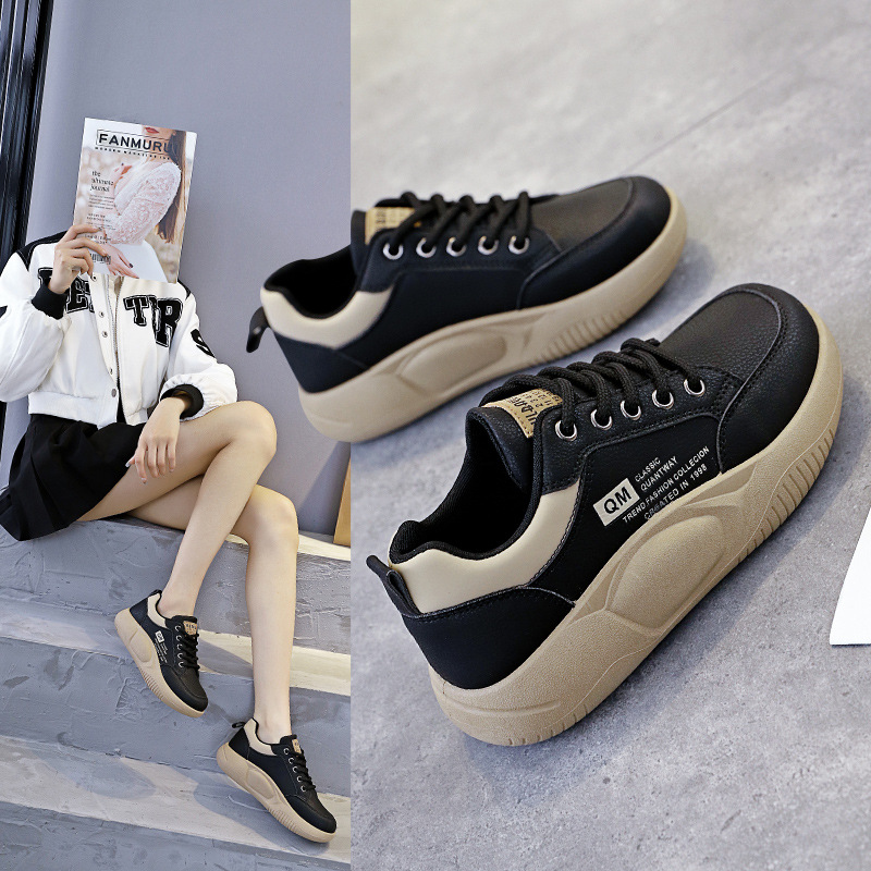 休閒ins撞色厚底板鞋