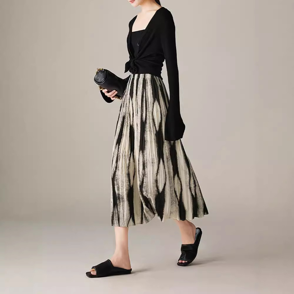 壓褶設計感漸層A字百褶半身裙