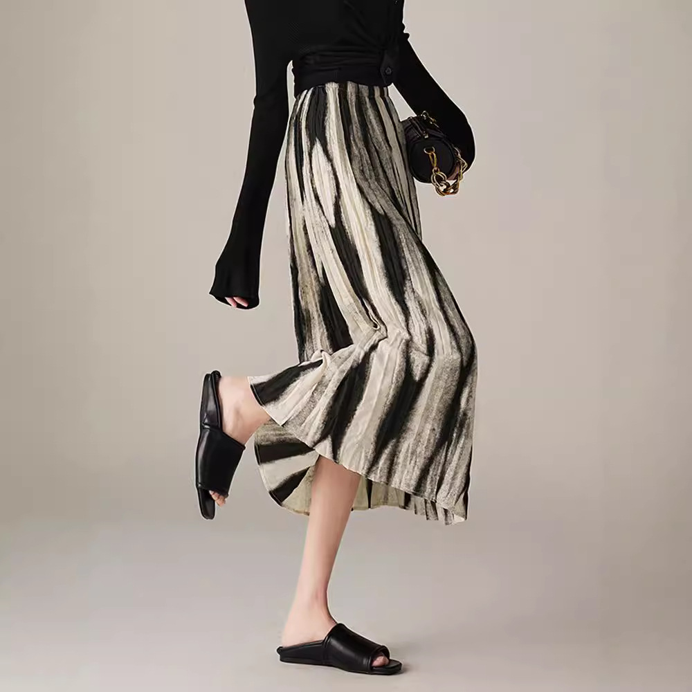 壓褶設計感漸層A字百褶半身裙