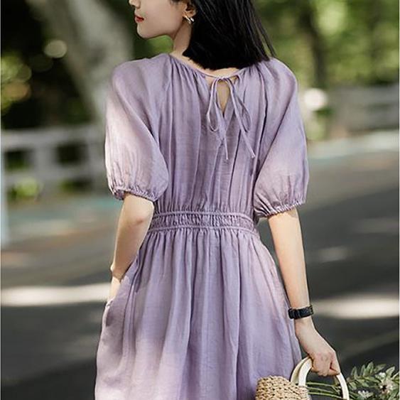 浪漫清歡純色收腰顯瘦連身裙