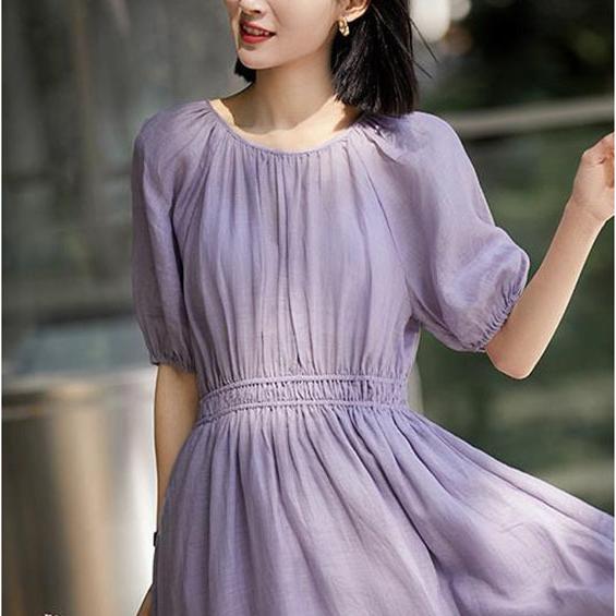 浪漫清歡純色收腰顯瘦連身裙