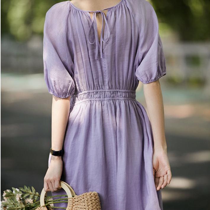 浪漫清歡純色收腰顯瘦連身裙