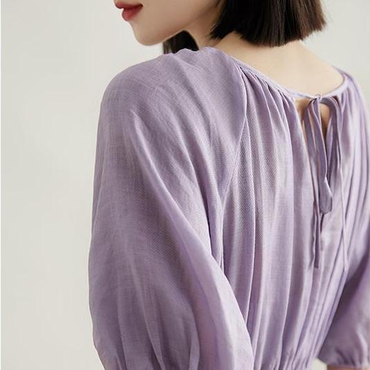 浪漫清歡純色收腰顯瘦連身裙