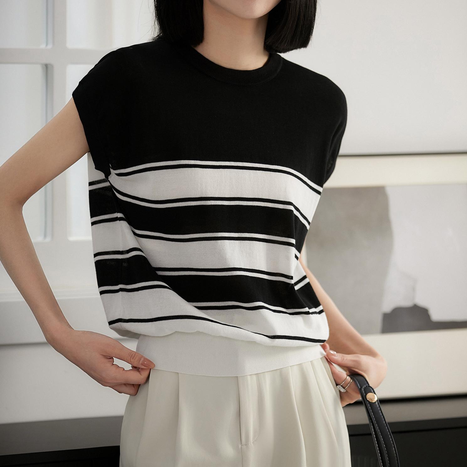 簡約條紋圓領針織背心