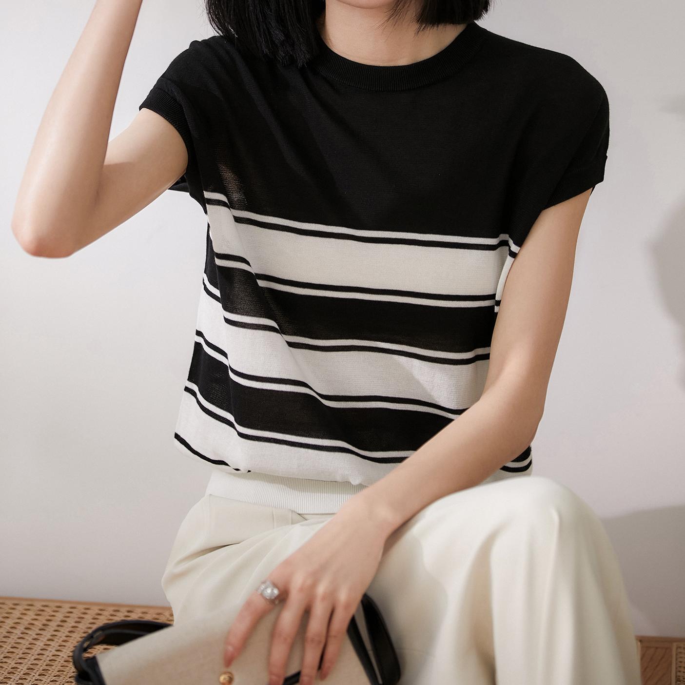 簡約條紋圓領針織背心