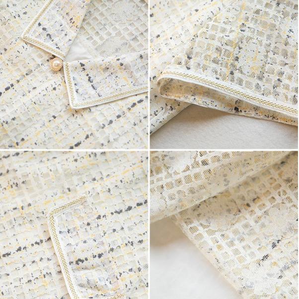 法式翻領網紗拼接鏤空洋裝