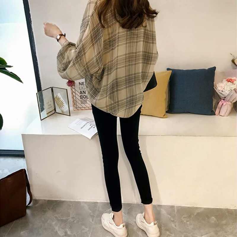 早秋新款chic寬鬆BF格紋襯衫