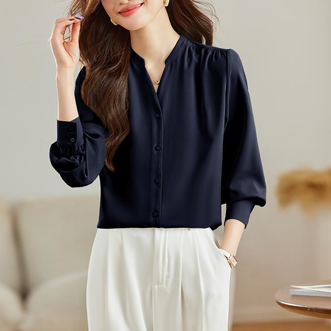 韓版百搭長袖V領襯衫