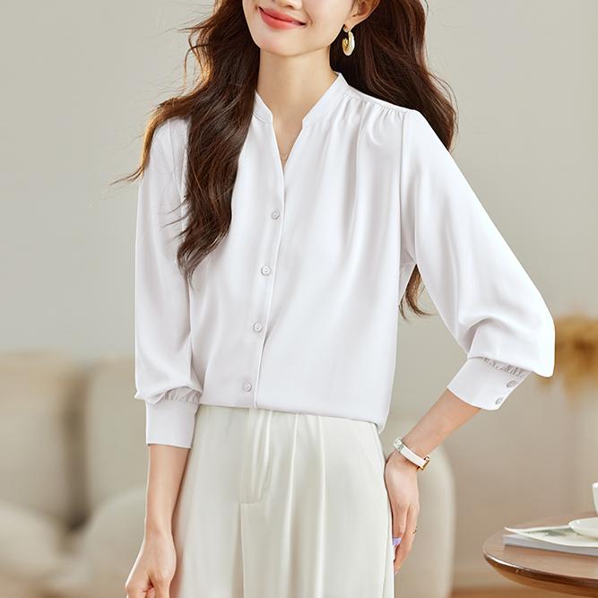 韓版百搭長袖V領襯衫