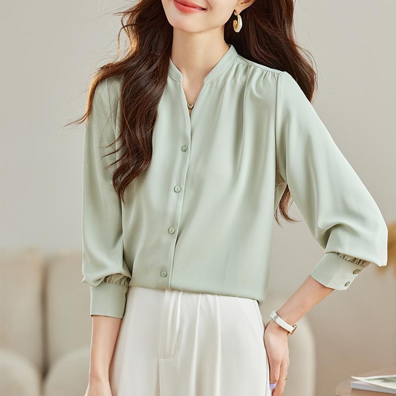 韓版百搭長袖V領襯衫