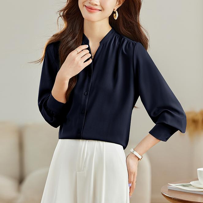 韓版百搭長袖V領襯衫