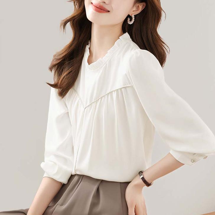 氣質拼接花邊領長袖襯衫