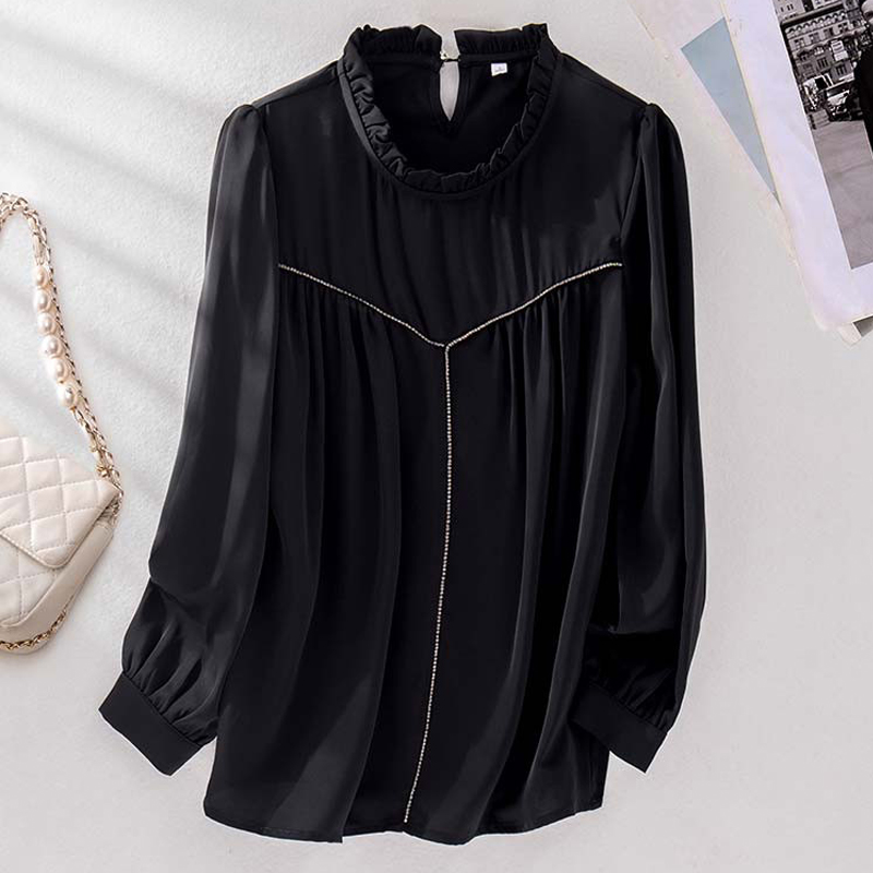 氣質拼接花邊領長袖襯衫