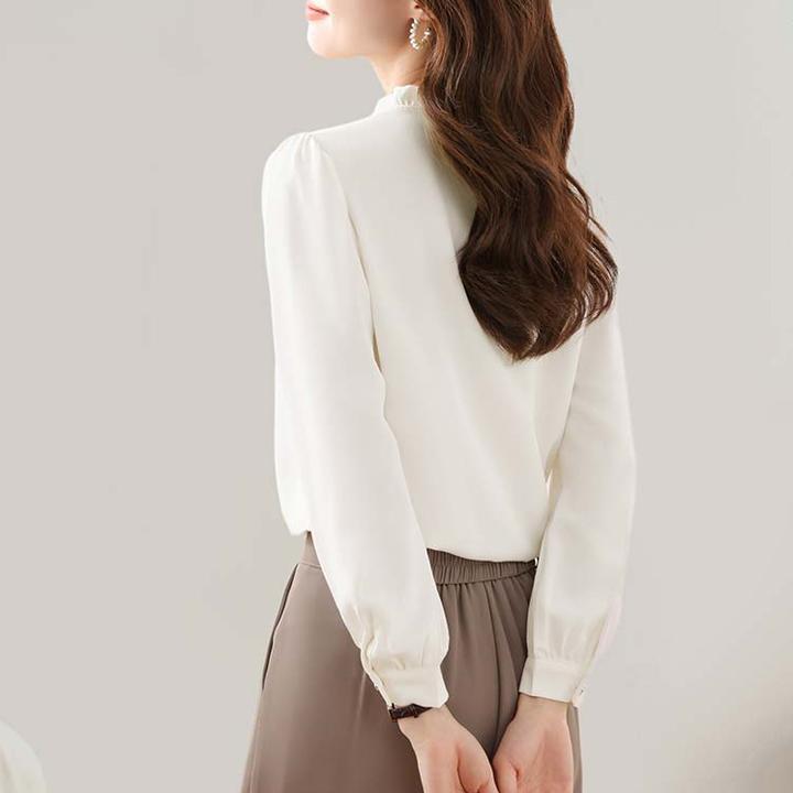 氣質拼接花邊領長袖襯衫