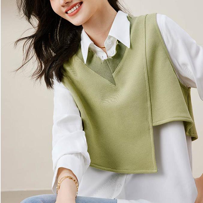 設計感撞色襯衫馬甲兩件套