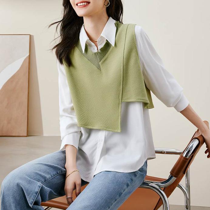 設計感撞色襯衫馬甲兩件套
