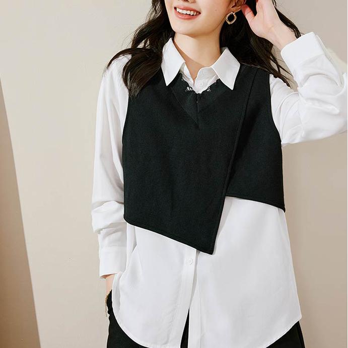 設計感撞色襯衫馬甲兩件套