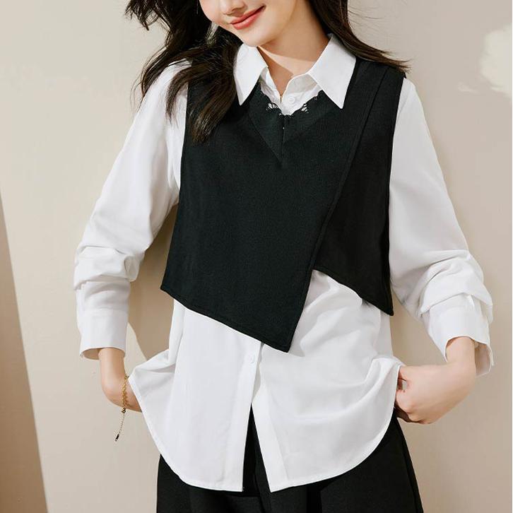 設計感撞色襯衫馬甲兩件套