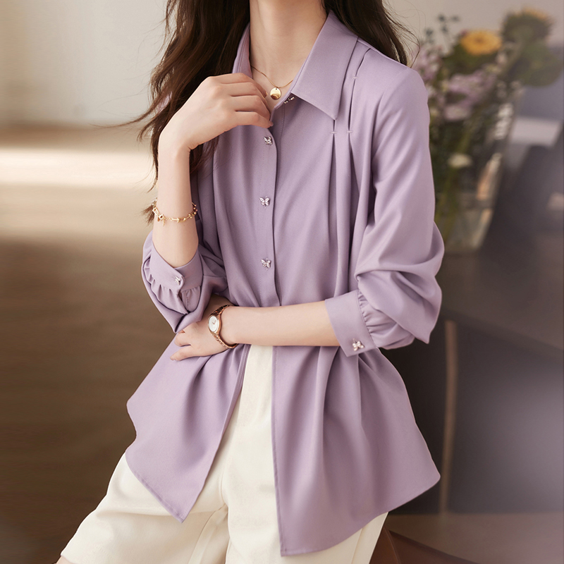 氣質純色收腰繫帶襯衫