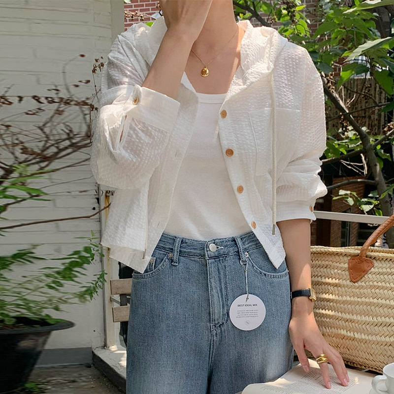 韓國chic氣質百搭條紋連帽襯衫