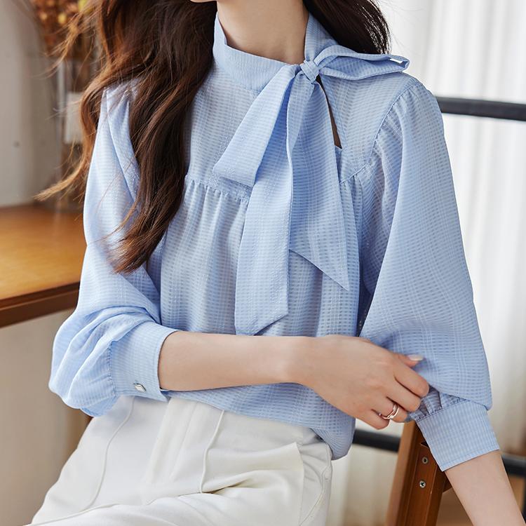 氣質繫帶垂墜感雪紡衫