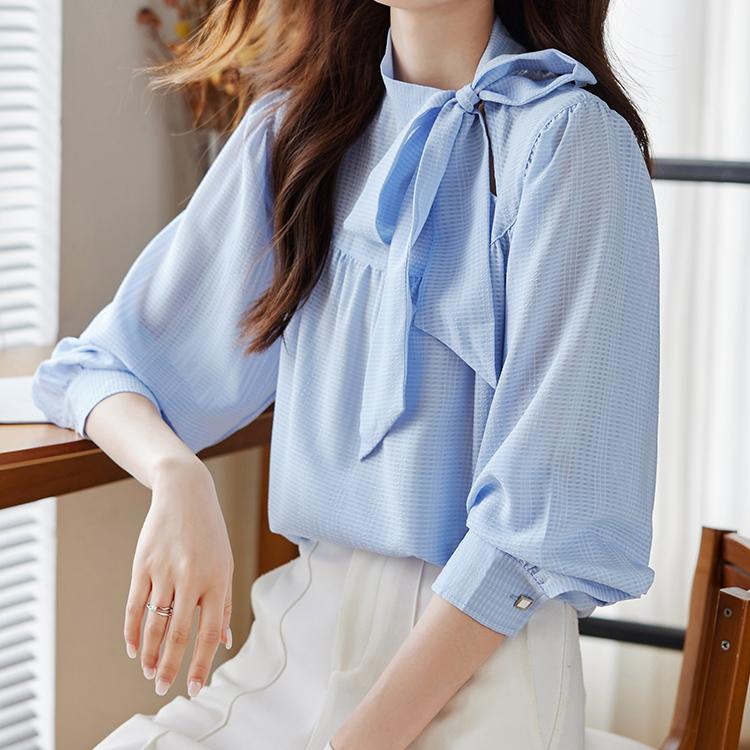 氣質繫帶垂墜感雪紡衫