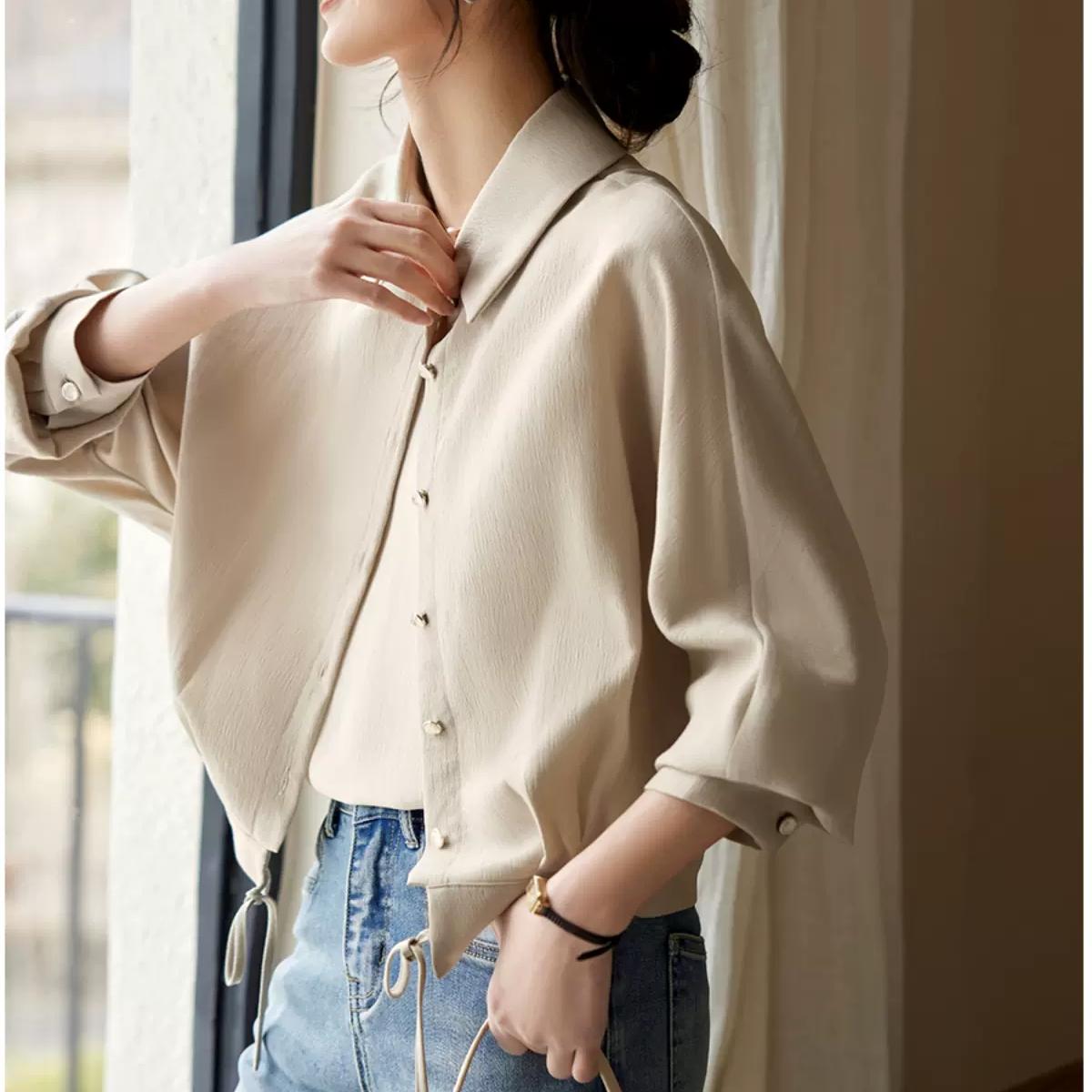 休閒簡約短版純色襯衫外套