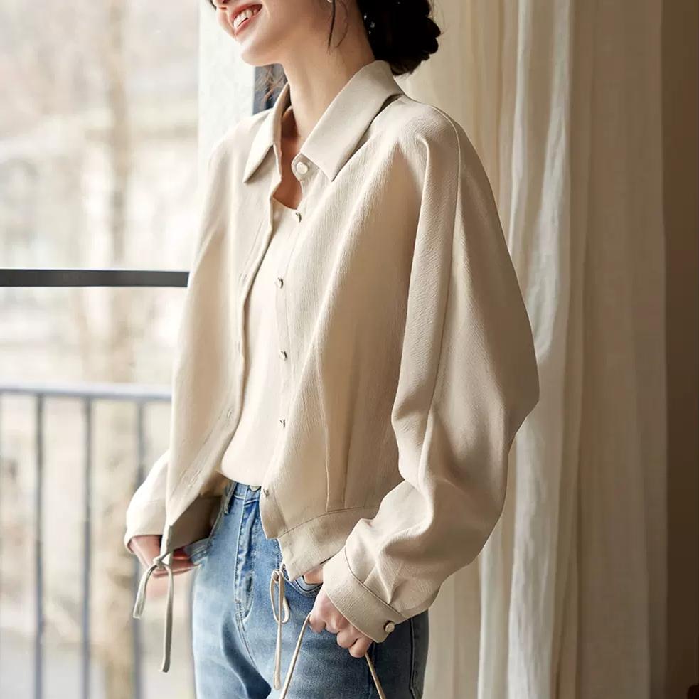 休閒簡約短版純色襯衫外套