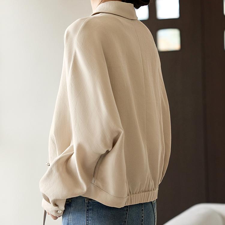 休閒簡約短版純色襯衫外套