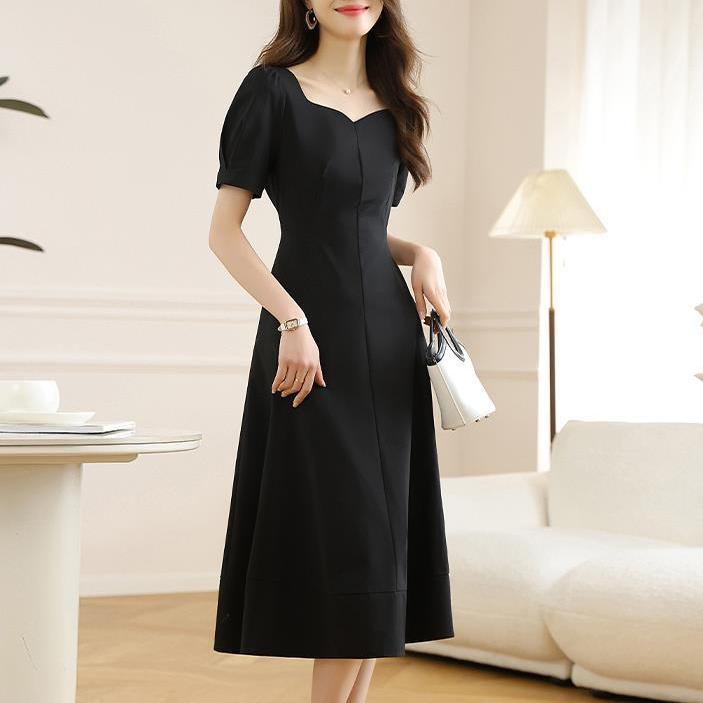 法式收腰顯瘦桃心領洋裝