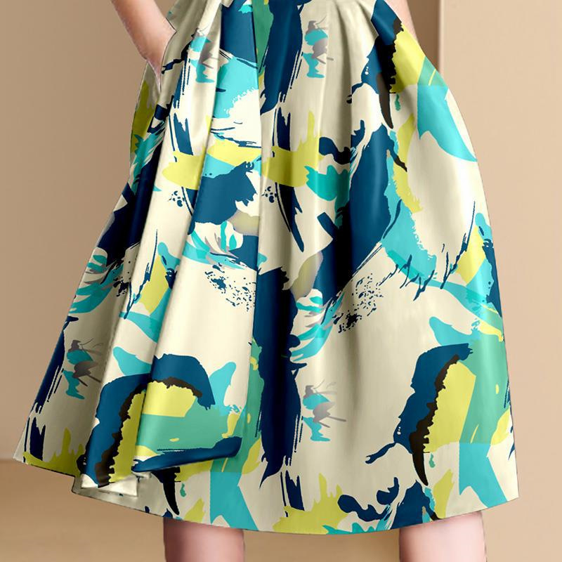 法式個性印花短袖連身裙