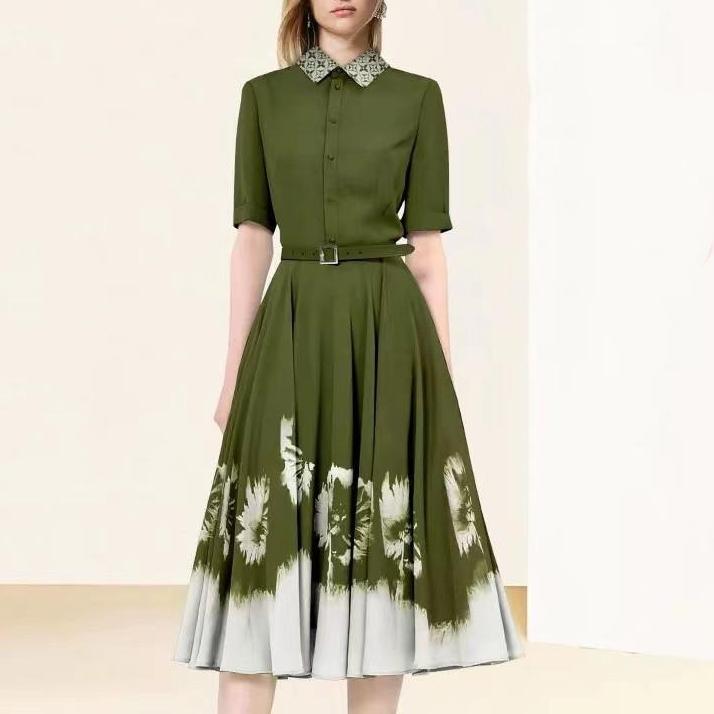 設計感氣質印花襯衫連身裙