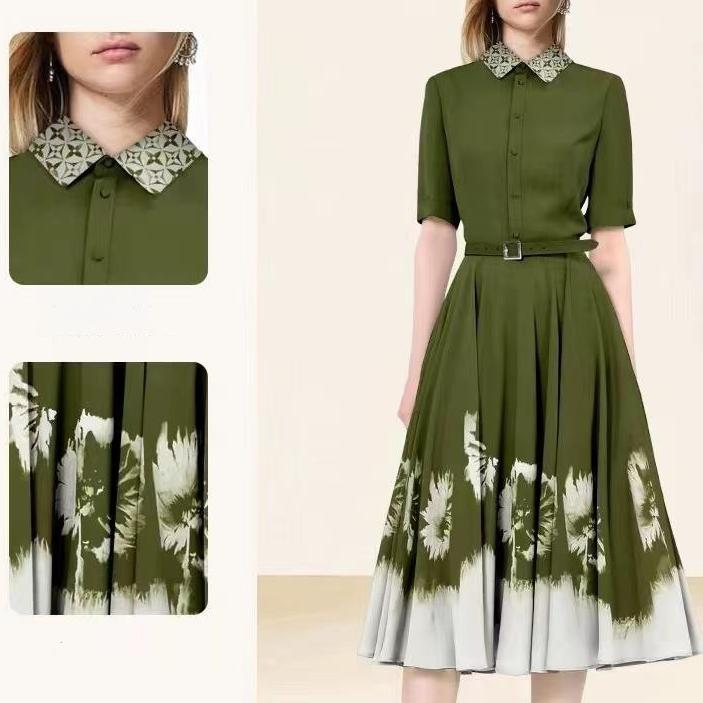 設計感氣質印花襯衫連身裙