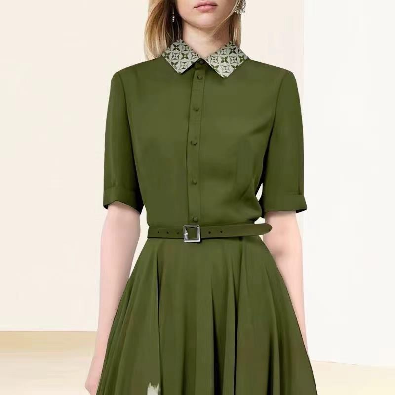 設計感氣質印花襯衫連身裙