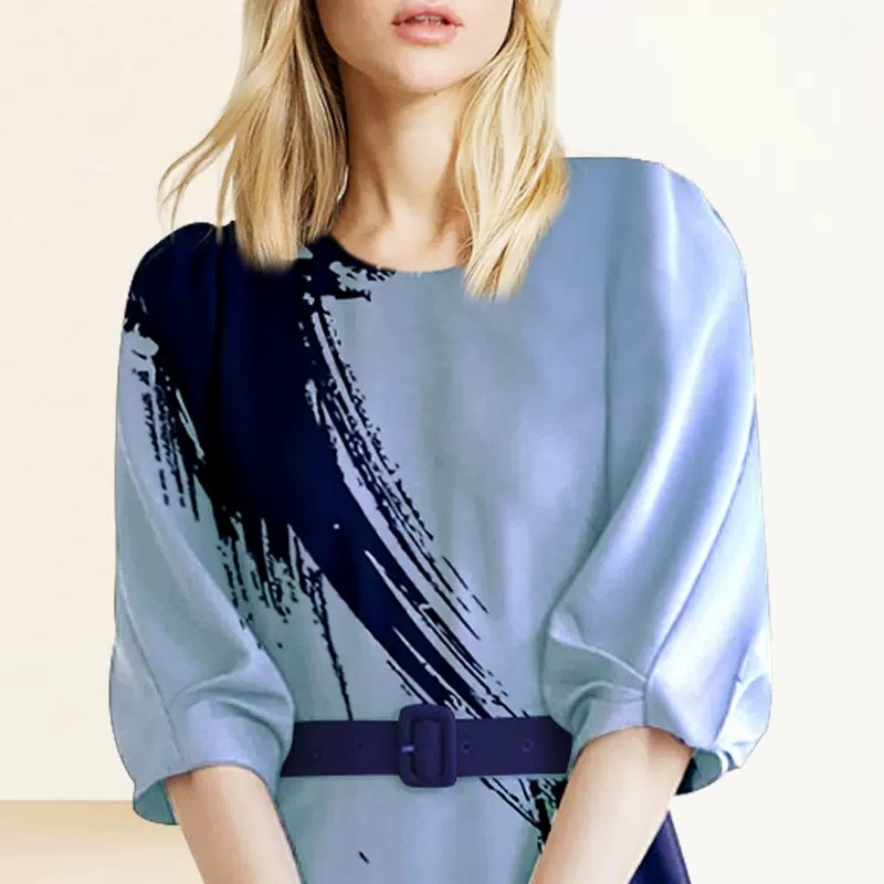 氣質撞色泡泡袖連身裙