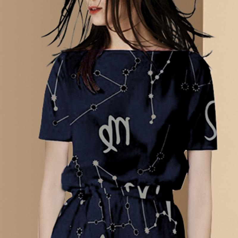 法式鏈條印花短袖連身裙