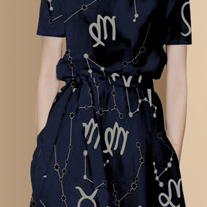 法式鏈條印花短袖連身裙