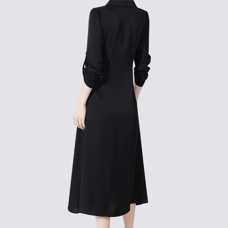 復古性感純色開衩洋裝