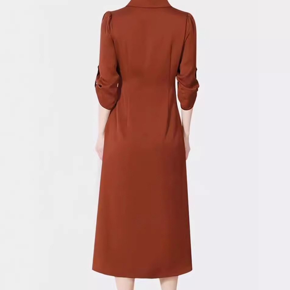 復古性感純色開衩洋裝