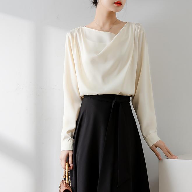 韓式純色V領長袖襯衫