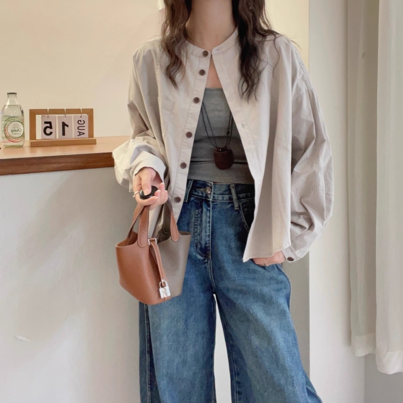 慵懶風單排扣燈籠長袖襯衫