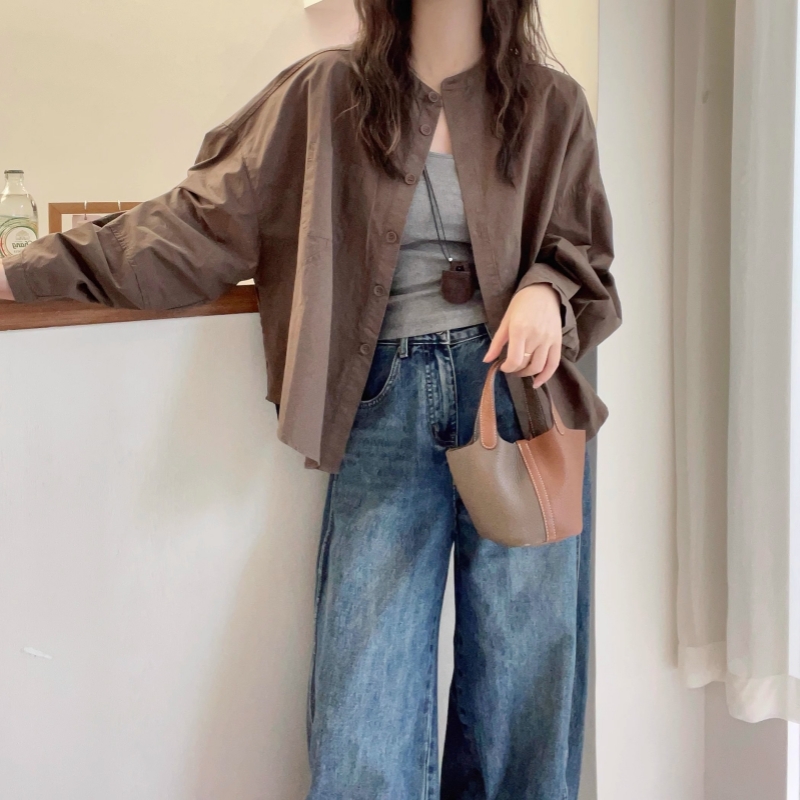 慵懶風單排扣燈籠長袖襯衫