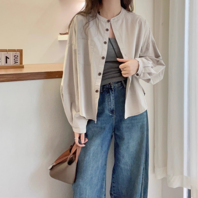 慵懶風單排扣燈籠長袖襯衫