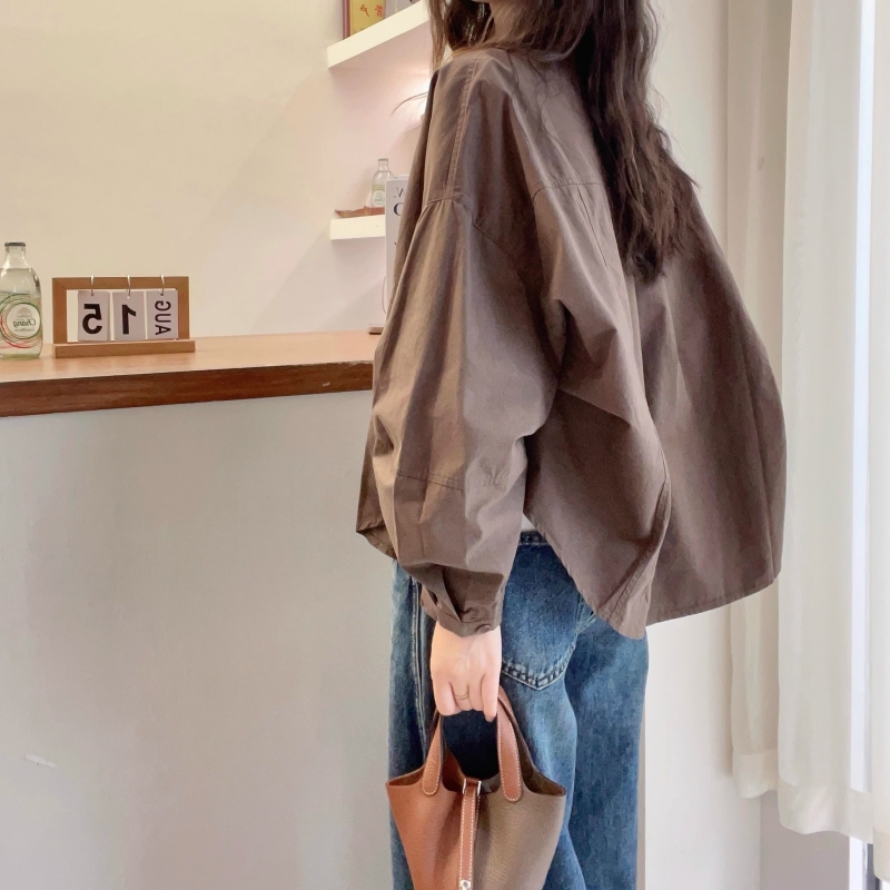 慵懶風單排扣燈籠長袖襯衫