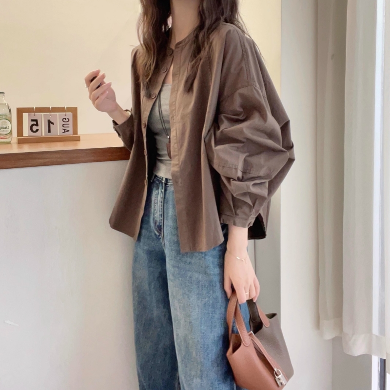 慵懶風單排扣燈籠長袖襯衫